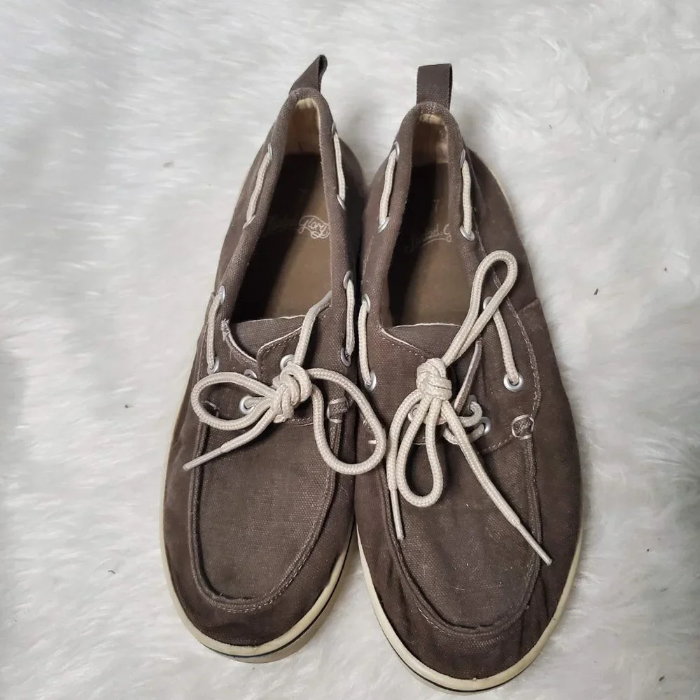 Y2K Mens Faded Glory Canvas Boat Shoes, Slip Ons, Deck Shoes, 8